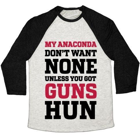 Virgin Teez  Baseball Tee Unisex Tri-Blend Baseball Tee / small / Oatmeal / Black MY ANACONDA DON'T WANT NONE UNLESS YOU GOT GUNS HUN UNISEX TRI-BLEND BASEBALL TEE