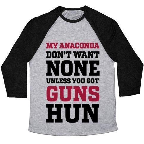 Virgin Teez  Baseball Tee Unisex Tri-Blend Baseball Tee / small / Athletic Gray / Black MY ANACONDA DON'T WANT NONE UNLESS YOU GOT GUNS HUN UNISEX TRI-BLEND BASEBALL TEE