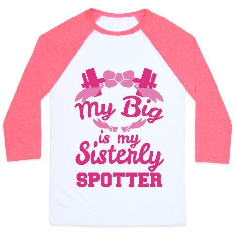 Virgin Teez  Baseball Tee Unisex Classic Baseball Tee / x-small / White/Neon Pink MY BIG IS MY SISTERLY SPOTTER UNISEX CLASSIC BASEBALL TEE