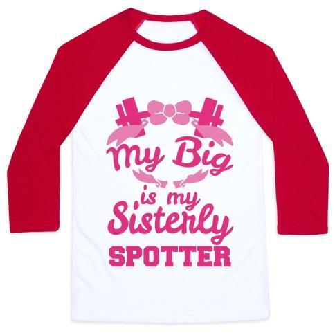 Virgin Teez  Baseball Tee Unisex Classic Baseball Tee / x-small / White/Red MY BIG IS MY SISTERLY SPOTTER UNISEX CLASSIC BASEBALL TEE