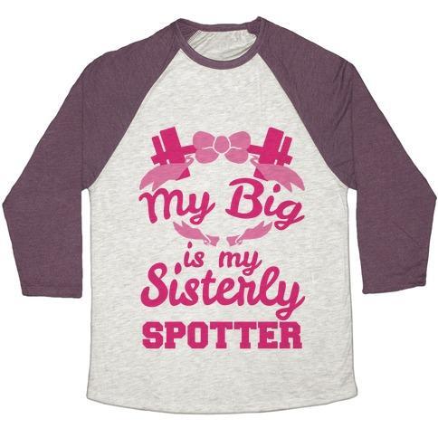 Virgin Teez  Baseball Tee Unisex Tri-Blend Baseball Tee / small / Oatmeal / Maroon MY BIG IS MY SISTERLY SPOTTER UNISEX TRI-BLEND BASEBALL TEE