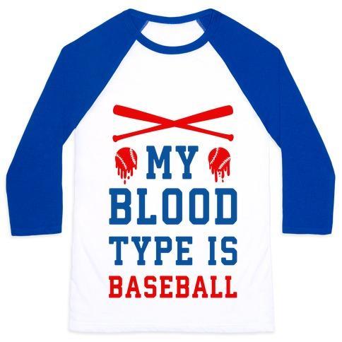 Virgin Teez  Baseball Tee Unisex Classic Baseball Tee / x-small / White/Blue MY BLOOD TYPE IS BASEBALL UNISEX CLASSIC BASEBALL TEE