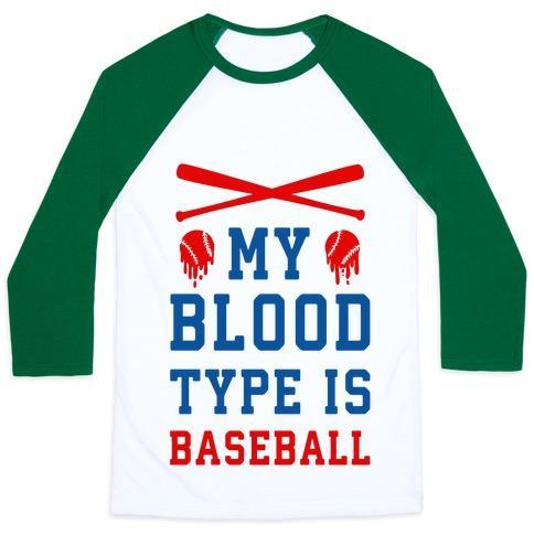 Virgin Teez  Baseball Tee Unisex Classic Baseball Tee / x-small / White/Dark Green MY BLOOD TYPE IS BASEBALL UNISEX CLASSIC BASEBALL TEE