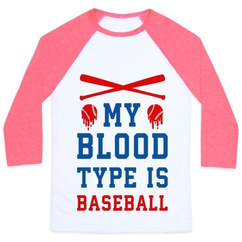 Virgin Teez  Baseball Tee Unisex Classic Baseball Tee / x-small / White/Neon Pink MY BLOOD TYPE IS BASEBALL UNISEX CLASSIC BASEBALL TEE