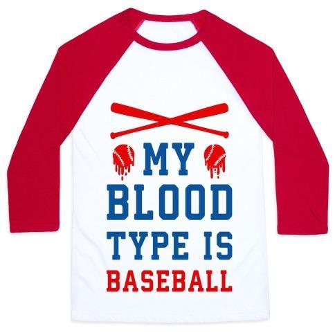 Virgin Teez  Baseball Tee Unisex Classic Baseball Tee / x-small / White/Red MY BLOOD TYPE IS BASEBALL UNISEX CLASSIC BASEBALL TEE
