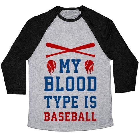 Virgin Teez  Baseball Tee Unisex Tri-Blend Baseball Tee / small / Athletic Gray / Black MY BLOOD TYPE IS BASEBALL UNISEX TRI-BLEND BASEBALL TEE