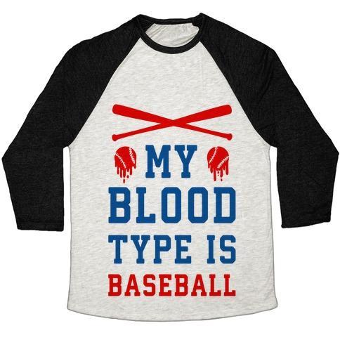 Virgin Teez  Baseball Tee Unisex Tri-Blend Baseball Tee / small / Oatmeal / Black MY BLOOD TYPE IS BASEBALL UNISEX TRI-BLEND BASEBALL TEE