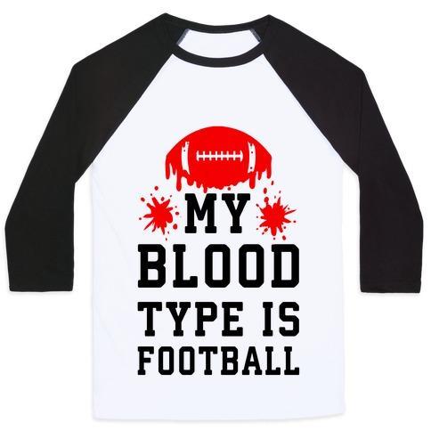 Virgin Teez  Baseball Tee Unisex Classic Baseball Tee / x-small / White/Black MY BLOOD TYPE IS FOOTBALL UNISEX CLASSIC BASEBALL TEE