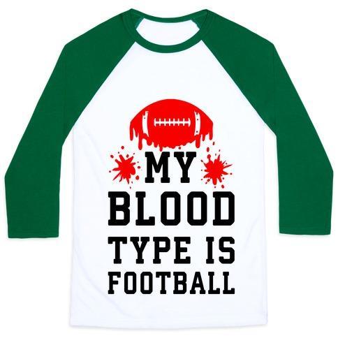 Virgin Teez  Baseball Tee Unisex Classic Baseball Tee / x-small / White/Dark Green MY BLOOD TYPE IS FOOTBALL UNISEX CLASSIC BASEBALL TEE