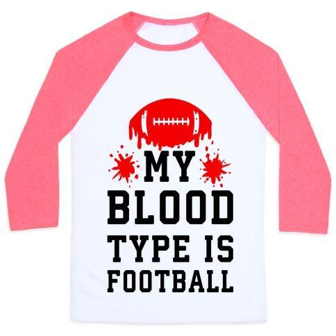 Virgin Teez  Baseball Tee Unisex Classic Baseball Tee / x-small / White/Neon Pink MY BLOOD TYPE IS FOOTBALL UNISEX CLASSIC BASEBALL TEE