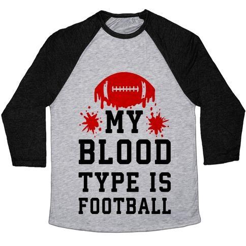 Virgin Teez  Baseball Tee Unisex Tri-Blend Baseball Tee / small / Athletic Gray / Black MY BLOOD TYPE IS FOOTBALL UNISEX TRI-BLEND BASEBALL TEE