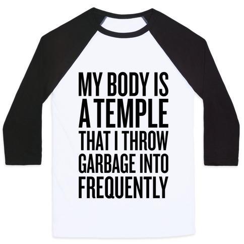 Virgin Teez  Baseball Tee Unisex Classic Baseball Tee / x-small / White/Black MY BODY IS A TEMPLE UNISEX CLASSIC BASEBALL TEE