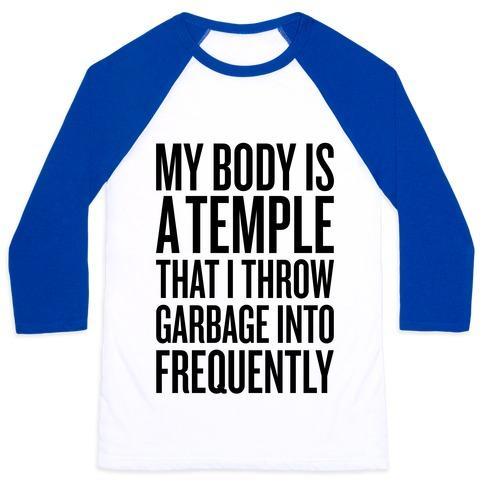 Virgin Teez  Baseball Tee Unisex Classic Baseball Tee / x-small / White/Blue MY BODY IS A TEMPLE UNISEX CLASSIC BASEBALL TEE
