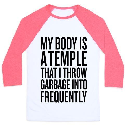 Virgin Teez  Baseball Tee Unisex Classic Baseball Tee / x-small / White/Neon Pink MY BODY IS A TEMPLE UNISEX CLASSIC BASEBALL TEE