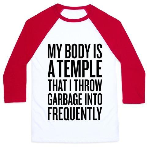 Virgin Teez  Baseball Tee Unisex Classic Baseball Tee / x-small / White/Red MY BODY IS A TEMPLE UNISEX CLASSIC BASEBALL TEE