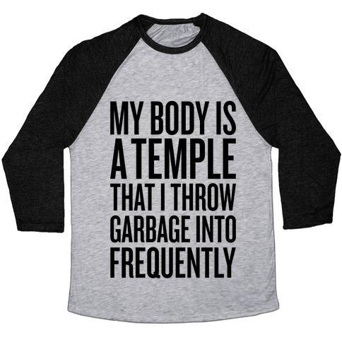 Virgin Teez  Baseball Tee Unisex Tri-Blend Baseball Tee / small / Athletic Gray / Black MY BODY IS A TEMPLE UNISEX TRI-BLEND BASEBALL TEE