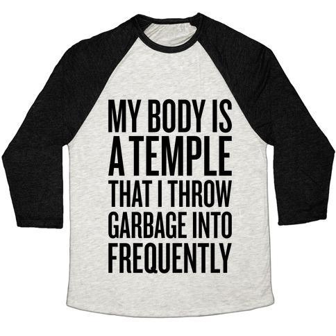 Virgin Teez  Baseball Tee Unisex Tri-Blend Baseball Tee / small / Oatmeal / Black MY BODY IS A TEMPLE UNISEX TRI-BLEND BASEBALL TEE