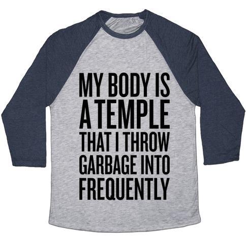 Virgin Teez  Baseball Tee Unisex Tri-Blend Baseball Tee / small / Athletic Gray / Navy MY BODY IS A TEMPLE UNISEX TRI-BLEND BASEBALL TEE