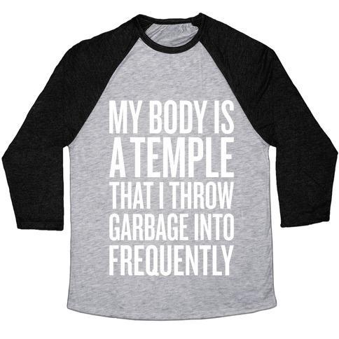 Virgin Teez  Baseball Tee Unisex Tri-Blend Baseball Tee / small / Athletic Gray / Black MY BODY IS A TEMPLE UNISEX TRI-BLEND BASEBALL TEE
