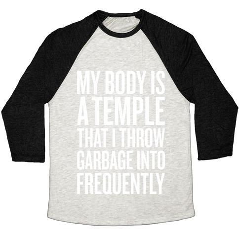 Virgin Teez  Baseball Tee Unisex Tri-Blend Baseball Tee / small / Oatmeal / Black MY BODY IS A TEMPLE UNISEX TRI-BLEND BASEBALL TEE
