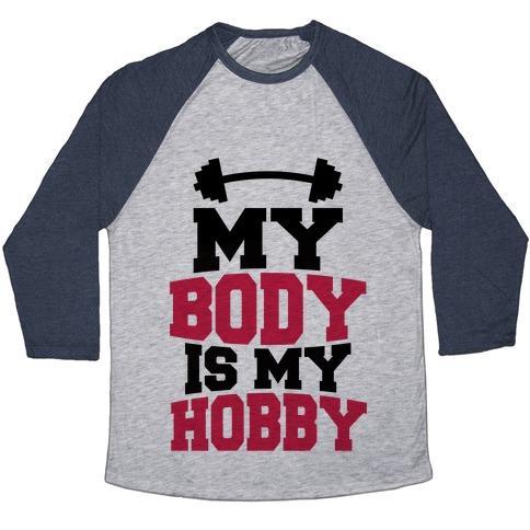 Virgin Teez  Baseball Tee Unisex Tri-Blend Baseball Tee / small / Athletic Gray / Navy MY BODY IS MY HOBBY UNISEX TRI-BLEND BASEBALL TEE