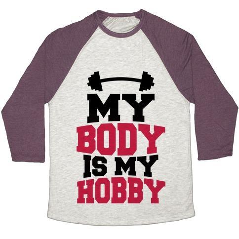 Virgin Teez  Baseball Tee Unisex Tri-Blend Baseball Tee / small / Oatmeal / Maroon MY BODY IS MY HOBBY UNISEX TRI-BLEND BASEBALL TEE
