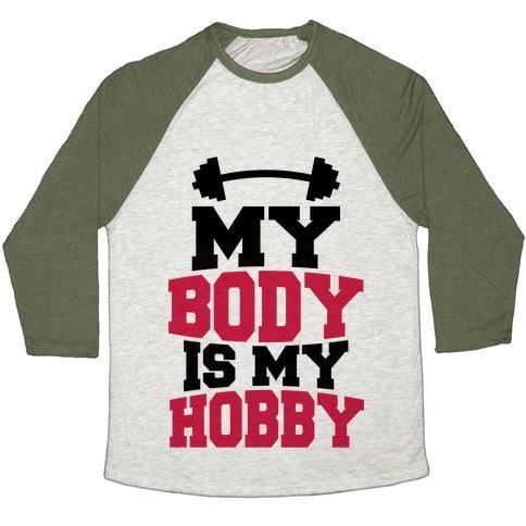 Virgin Teez  Baseball Tee Unisex Tri-Blend Baseball Tee / small / Oatmeal / Moss MY BODY IS MY HOBBY UNISEX TRI-BLEND BASEBALL TEE