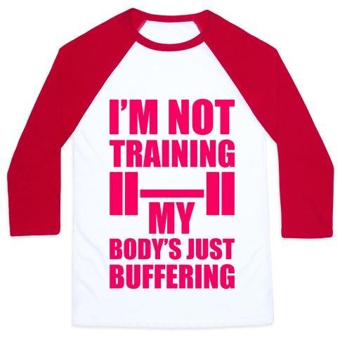 Virgin Teez  Baseball Tee Unisex Classic Baseball Tee / x-small / White/Red MY BODY'S JUST BUFFERING UNISEX CLASSIC BASEBALL TEE