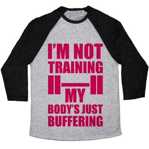 Virgin Teez  Baseball Tee Unisex Tri-Blend Baseball Tee / small / Athletic Gray / Black MY BODY'S JUST BUFFERING UNISEX TRI-BLEND BASEBALL TEE