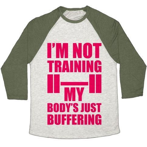 Virgin Teez  Baseball Tee Unisex Tri-Blend Baseball Tee / small / Oatmeal / Moss MY BODY'S JUST BUFFERING UNISEX TRI-BLEND BASEBALL TEE