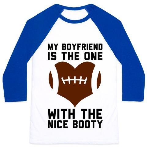 Virgin Teez  Baseball Tee Unisex Classic Baseball Tee / x-small / White/Blue MY BOYFRIEND IS THE ONE UNISEX CLASSIC BASEBALL TEE