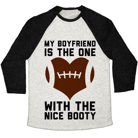 Virgin Teez  Baseball Tee Unisex Tri-Blend Baseball Tee / small / Oatmeal / Black MY BOYFRIEND IS THE ONE UNISEX TRI-BLEND BASEBALL TEE