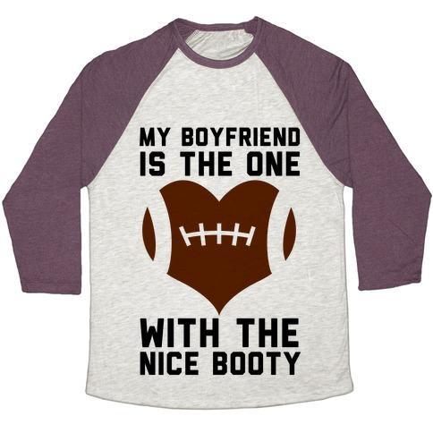 Virgin Teez  Baseball Tee Unisex Tri-Blend Baseball Tee / small / Oatmeal / Maroon MY BOYFRIEND IS THE ONE UNISEX TRI-BLEND BASEBALL TEE