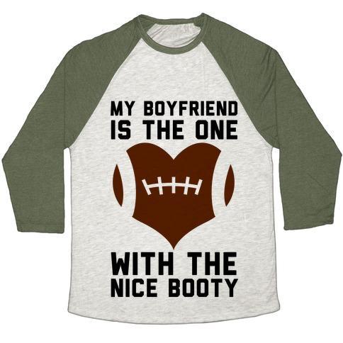 Virgin Teez  Baseball Tee Unisex Tri-Blend Baseball Tee / small / Oatmeal / Moss MY BOYFRIEND IS THE ONE UNISEX TRI-BLEND BASEBALL TEE