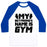 Virgin Teez  Baseball Tee Unisex Classic Baseball Tee / x-small / White/Blue MY BOYFRIEND'S NAME IS GYM UNISEX CLASSIC BASEBALL TEE