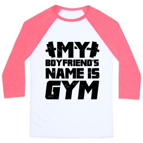 Virgin Teez  Baseball Tee Unisex Classic Baseball Tee / x-small / White/Neon Pink MY BOYFRIEND'S NAME IS GYM UNISEX CLASSIC BASEBALL TEE