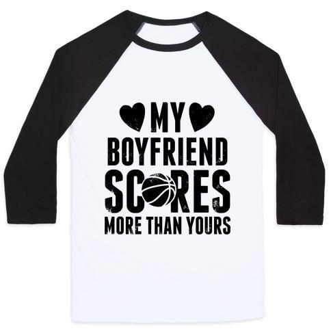 Virgin Teez  Baseball Tee Unisex Classic Baseball Tee / x-small / White/Black MY BOYFRIEND SCORES MORE THAN YOURS (BASKETBALL) UNISEX CLASSIC BASEBALL TEE
