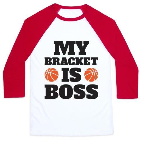 Virgin Teez  Baseball Tee Unisex Classic Baseball Tee / x-small / White/Red MY BRACKET IS BOSS UNISEX CLASSIC BASEBALL TEE