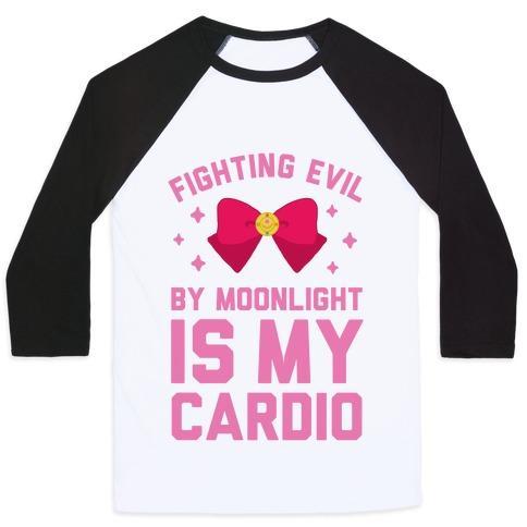 Virgin Teez  Baseball Tee Unisex Classic Baseball Tee / x-small / White/Black MY CARDIO IS FIGHTING EVIL BY MOONLIGHT UNISEX CLASSIC BASEBALL TEE