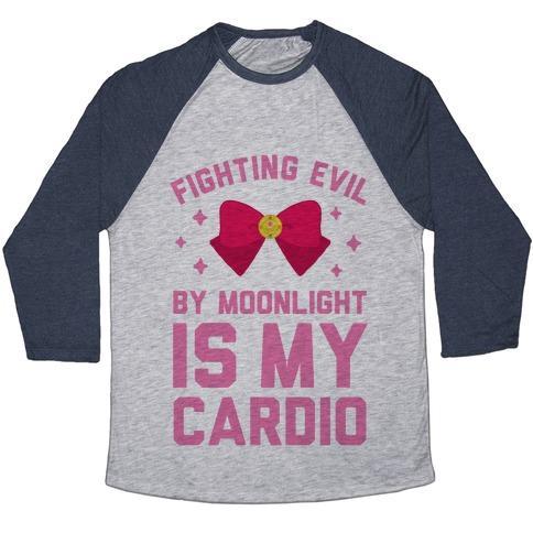 Virgin Teez  Baseball Tee Unisex Tri-Blend Baseball Tee / small / Athletic Gray / Navy MY CARDIO IS FIGHTING EVIL BY MOONLIGHT UNISEX TRI-BLEND BASEBALL TEE
