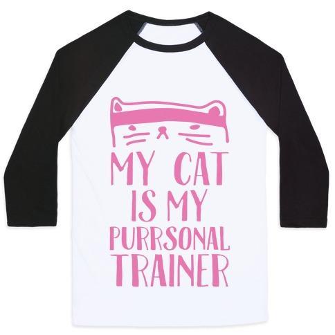 Virgin Teez  Baseball Tee Unisex Classic Baseball Tee / x-small / White/Black MY CAT IS MY PERSONAL TRAINER UNISEX CLASSIC BASEBALL TEE