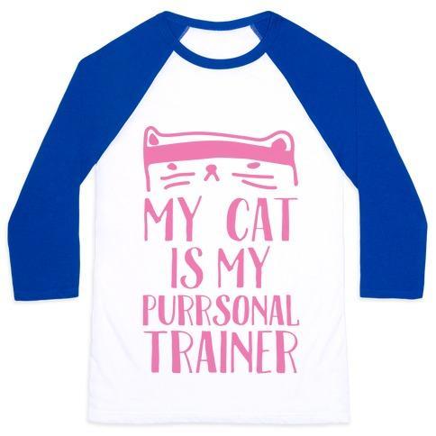 Virgin Teez  Baseball Tee Unisex Classic Baseball Tee / x-small / White/Blue MY CAT IS MY PERSONAL TRAINER UNISEX CLASSIC BASEBALL TEE
