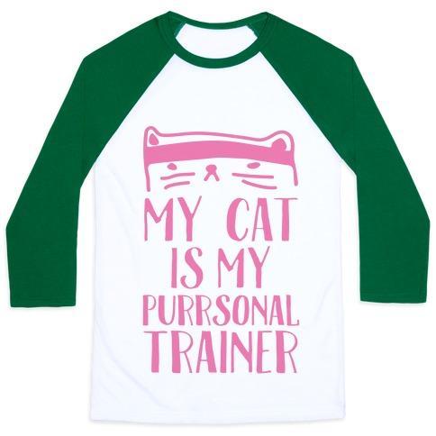 Virgin Teez  Baseball Tee Unisex Classic Baseball Tee / x-small / White/Dark Green MY CAT IS MY PERSONAL TRAINER UNISEX CLASSIC BASEBALL TEE