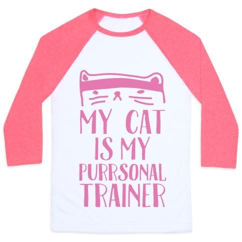 Virgin Teez  Baseball Tee Unisex Classic Baseball Tee / x-small / White/Neon Pink MY CAT IS MY PERSONAL TRAINER UNISEX CLASSIC BASEBALL TEE