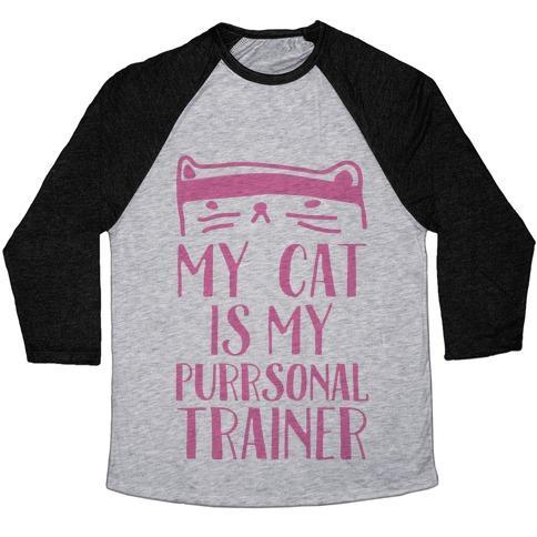 Virgin Teez  Baseball Tee Unisex Tri-Blend Baseball Tee / small / Athletic Gray / Black MY CAT IS MY PERSONAL TRAINER UNISEX TRI-BLEND BASEBALL TEE