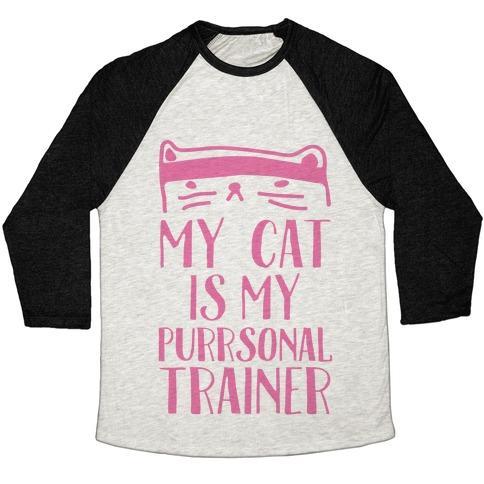 Virgin Teez  Baseball Tee Unisex Tri-Blend Baseball Tee / small / Oatmeal / Black MY CAT IS MY PERSONAL TRAINER UNISEX TRI-BLEND BASEBALL TEE