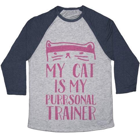 Virgin Teez  Baseball Tee Unisex Tri-Blend Baseball Tee / small / Athletic Gray / Navy MY CAT IS MY PERSONAL TRAINER UNISEX TRI-BLEND BASEBALL TEE