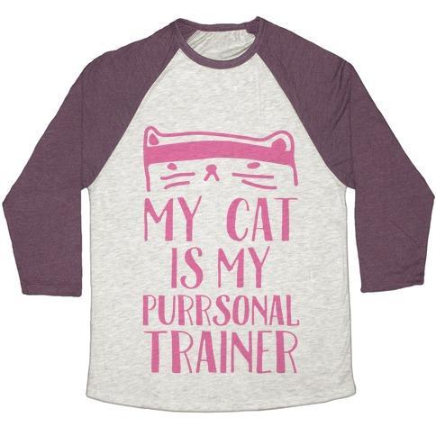 Virgin Teez  Baseball Tee Unisex Tri-Blend Baseball Tee / small / Oatmeal / Maroon MY CAT IS MY PERSONAL TRAINER UNISEX TRI-BLEND BASEBALL TEE