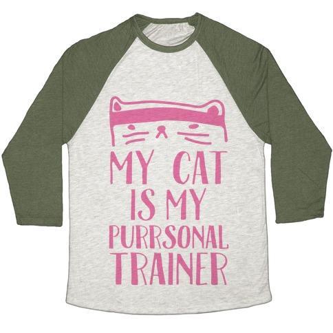 Virgin Teez  Baseball Tee Unisex Tri-Blend Baseball Tee / small / Oatmeal / Moss MY CAT IS MY PERSONAL TRAINER UNISEX TRI-BLEND BASEBALL TEE