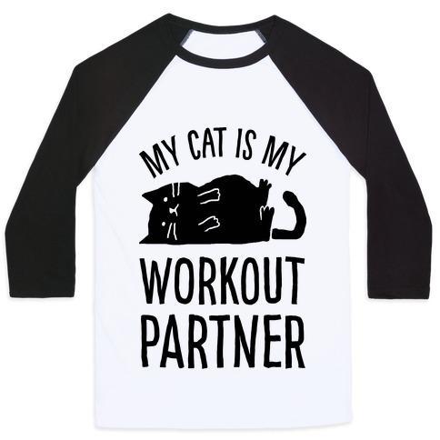 Virgin Teez  Baseball Tee Unisex Classic Baseball Tee / x-small / White/Black MY CAT IS MY WORKOUT PARTNER UNISEX CLASSIC BASEBALL TEE